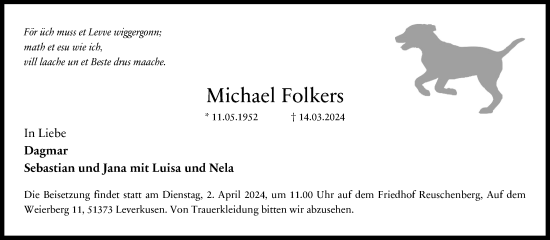 Anzeige von Michael Folkers von Kölner Stadt-Anzeiger / Kölnische Rundschau / Express