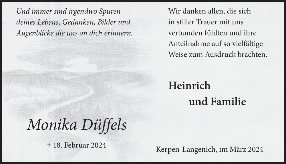  Traueranzeige für Monika Düffels vom 08.03.2024 aus  Werbepost 