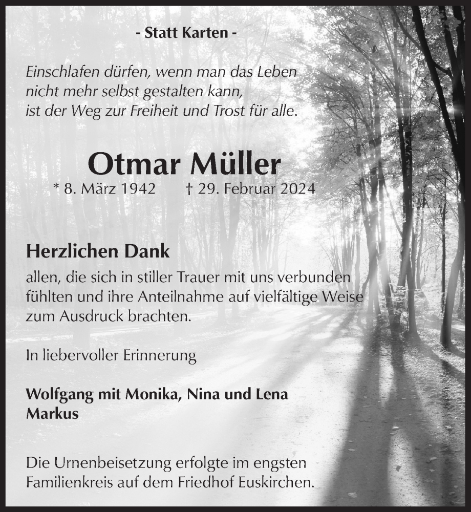  Traueranzeige für Otmar Müller vom 23.03.2024 aus  Blickpunkt Euskirchen 