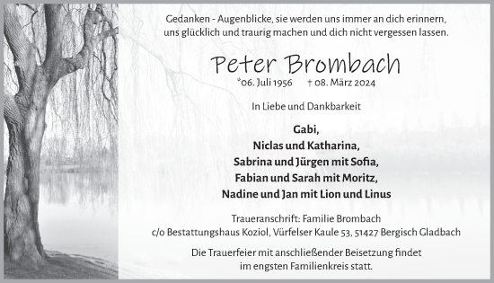 Anzeige von Peter Brombach von  Bergisches Handelsblatt 