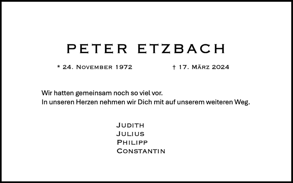  Traueranzeige für Peter Etzbach vom 23.03.2024 aus Kölner Stadt-Anzeiger / Kölnische Rundschau / Express