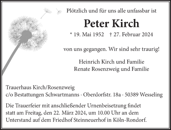 Anzeige von Peter Kirch von  Schlossbote/Werbekurier 