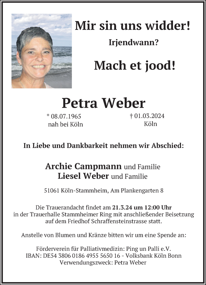  Traueranzeige für Petra Weber vom 09.03.2024 aus Kölner Stadt-Anzeiger / Kölnische Rundschau / Express