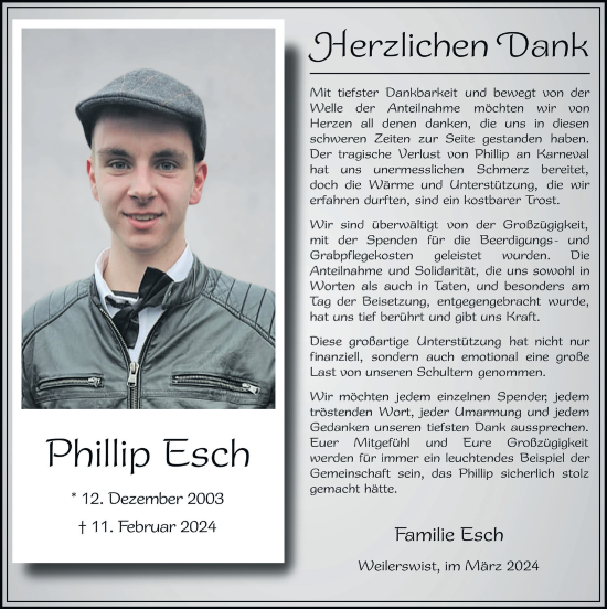 Anzeige von Phillip Esch von  Blickpunkt Euskirchen 