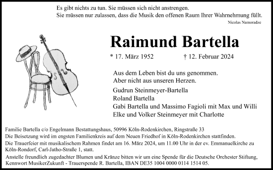 Anzeige von Raimund Bartella von Kölner Stadt-Anzeiger / Kölnische Rundschau / Express