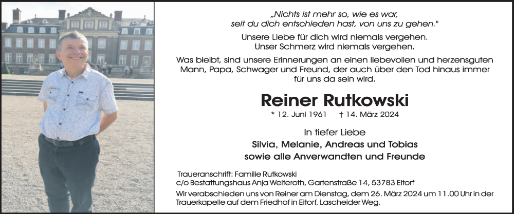  Traueranzeige für Reiner Rutkowski vom 23.03.2024 aus Kölner Stadt-Anzeiger / Kölnische Rundschau / Express