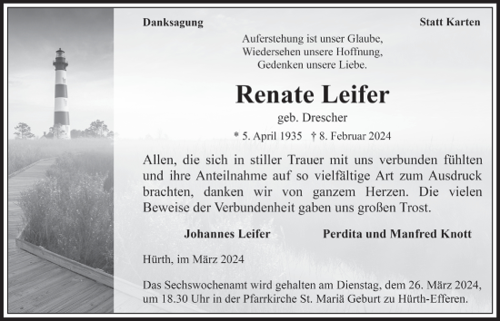 Anzeige von Renate Leifer von  Wochenende 