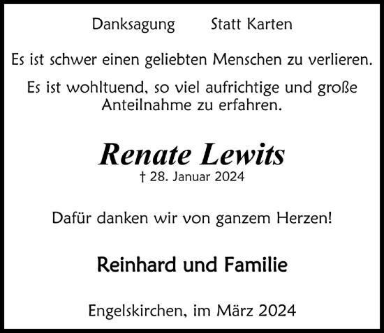 Anzeige von Renate Lewits von  Anzeigen Echo 