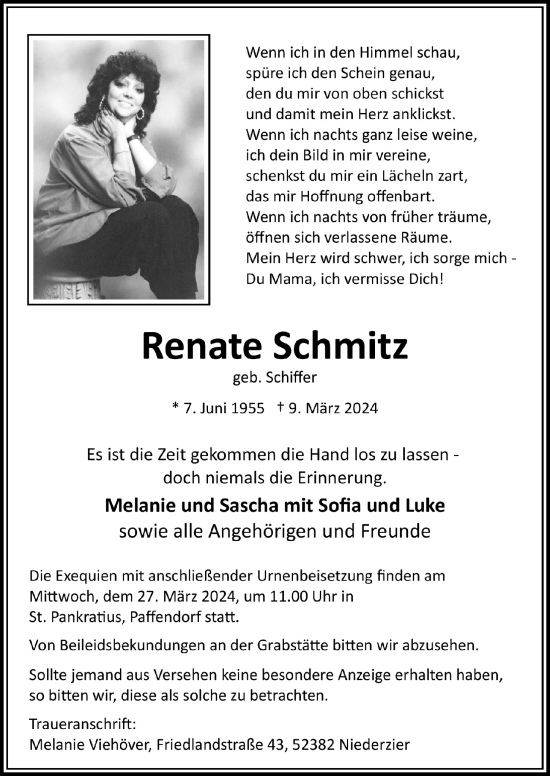 Anzeige von Renate Schmitz von  Werbepost 