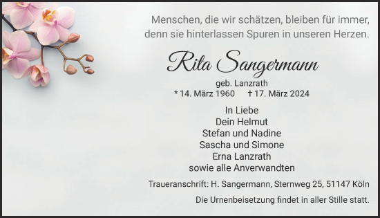 Anzeige von Rita Sangermann von  EXPRESS - Die Woche 