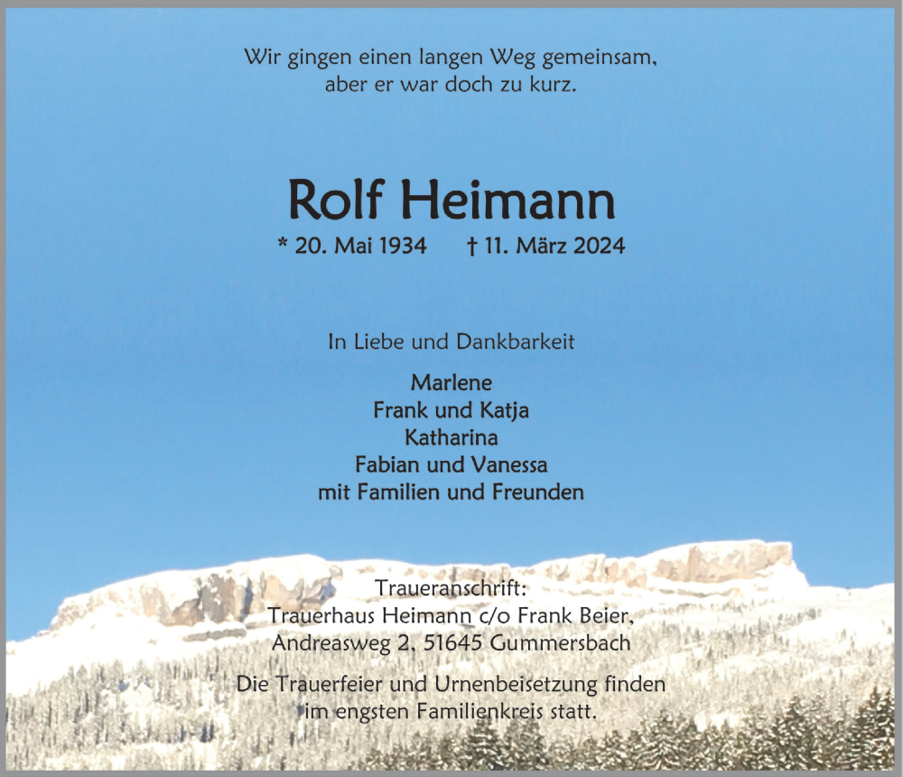  Traueranzeige für Rolf Heimann vom 22.03.2024 aus  Bergisches Handelsblatt 