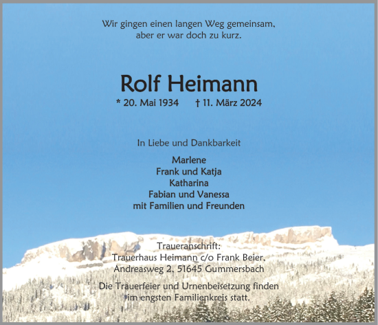 Anzeige von Rolf Heimann von  Bergisches Handelsblatt 
