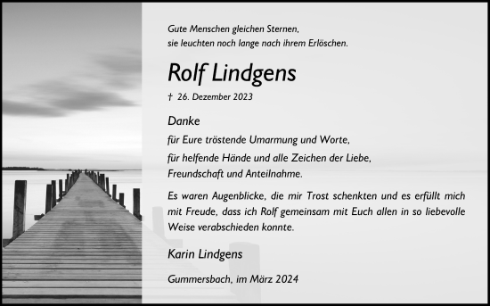 Anzeige von Rolf Lindgens von Kölner Stadt-Anzeiger / Kölnische Rundschau / Express