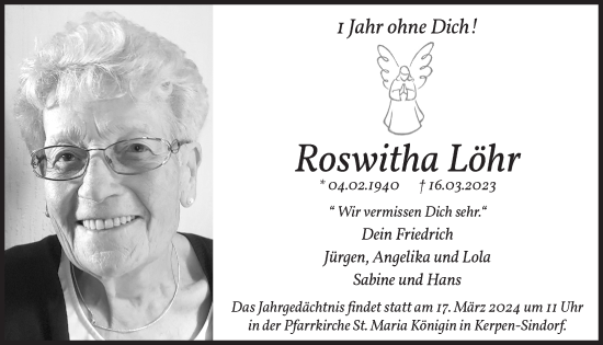 Anzeige von Roswitha Löhr von  Werbepost 