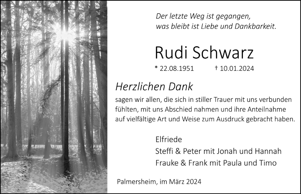  Traueranzeige für Rudi Schwarz vom 16.03.2024 aus  Blickpunkt Euskirchen 