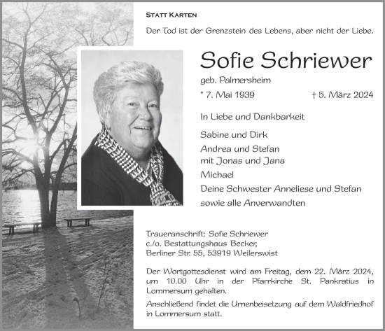 Anzeige von Sofie Schriewer von  Blickpunkt Euskirchen 