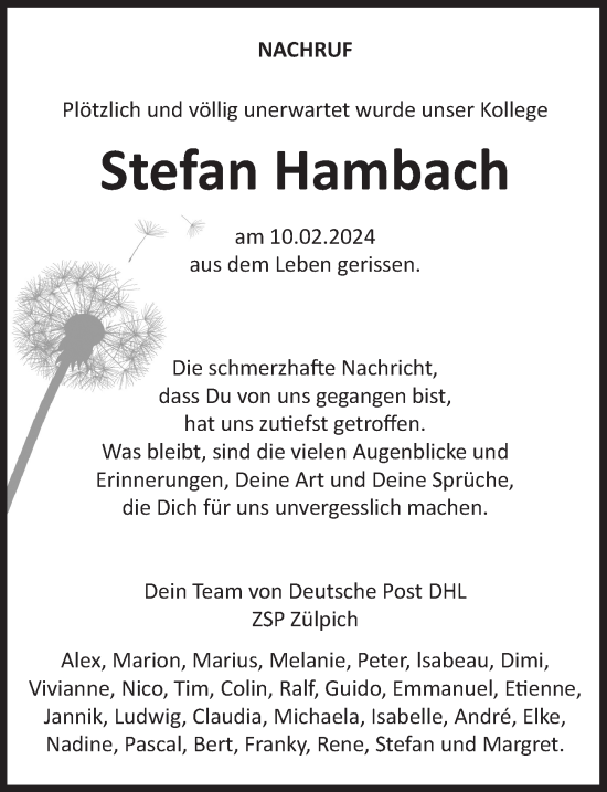 Anzeige von Stefan Hambach von  Blickpunkt Euskirchen 