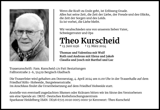 Anzeige von Theo Kurscheid von Kölner Stadt-Anzeiger / Kölnische Rundschau / Express