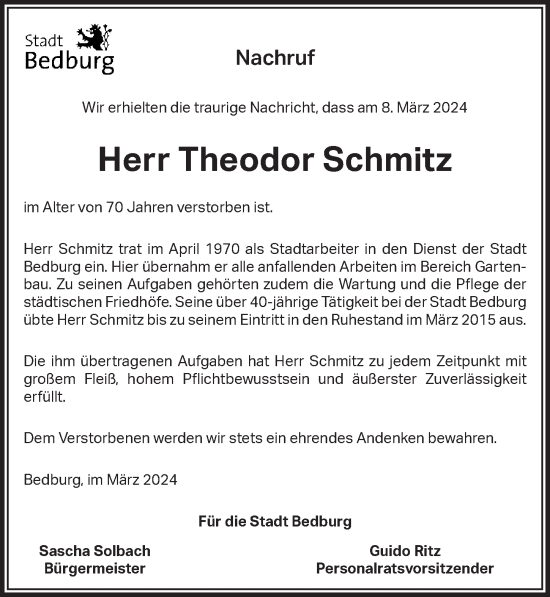 Anzeige von Theodor Schmitz von  Werbepost 