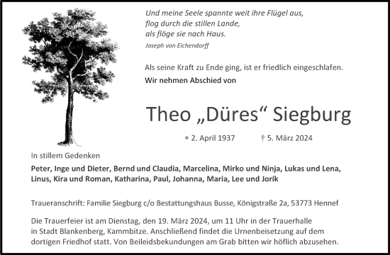 Anzeige von Theo Düres Siegburg von Kölner Stadt-Anzeiger / Kölnische Rundschau / Express