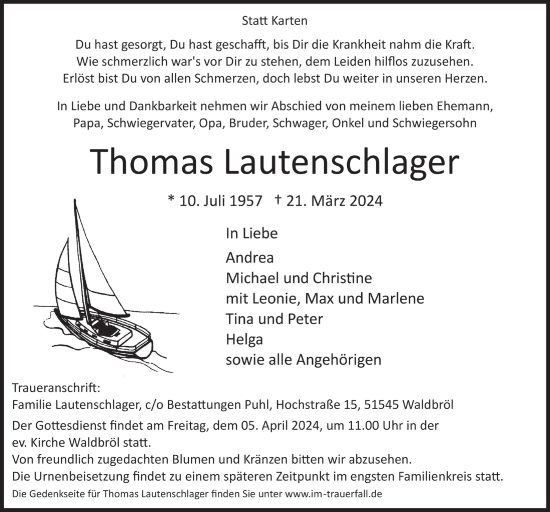 Anzeige von Thomas Lautenschlager von  Lokalanzeiger 