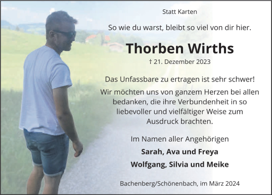 Anzeige von Thorben Wirths von  Lokalanzeiger 