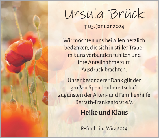 Anzeige von Ursula Brück von  Bergisches Handelsblatt 