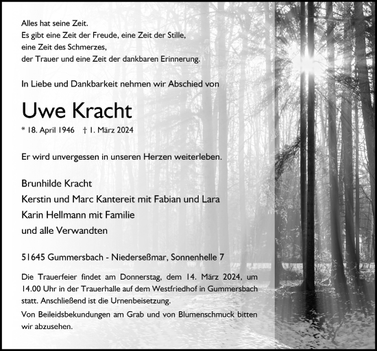 Anzeige von Uwe Kracht von  Anzeigen Echo 