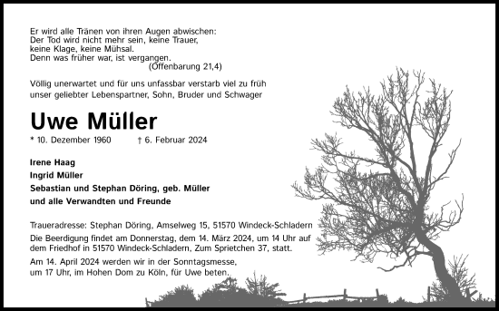 Anzeige von Uwe Müller von Kölner Stadt-Anzeiger / Kölnische Rundschau / Express