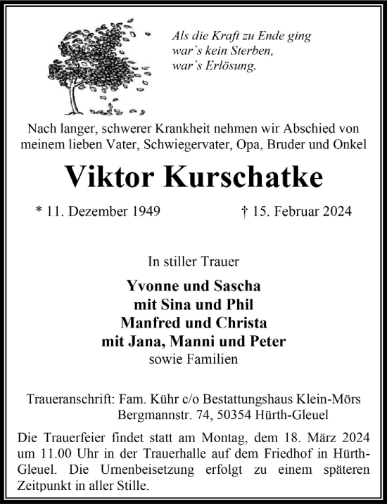 Anzeige von Viktor Kurschatke von  Wochenende 
