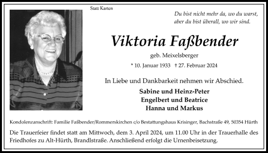 Anzeige von Viktoria Faßbender von  Wochenende 