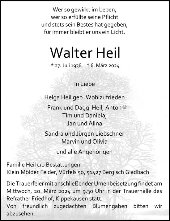Anzeige von Walter Heil von  Bergisches Handelsblatt 