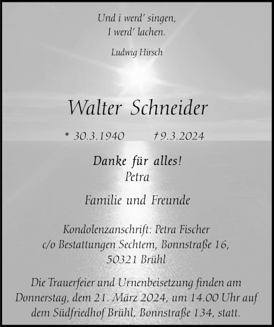 Anzeige von Walter Schneider von  Schlossbote/Werbekurier 