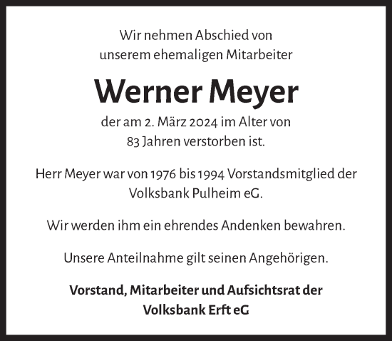 Anzeige von Werner Meyer von  Wochenende 