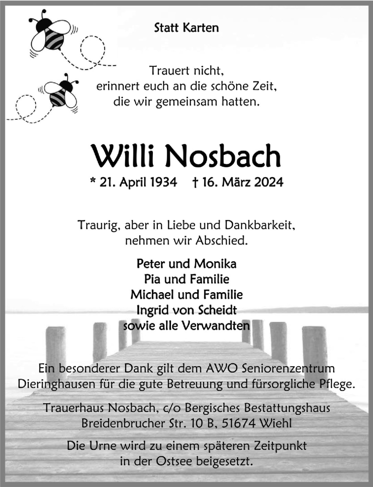  Traueranzeige für Willi Nosbach vom 22.03.2024 aus  Anzeigen Echo  Lokalanzeiger 