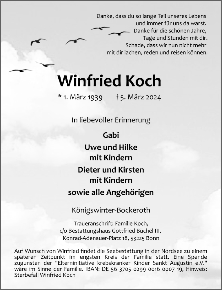  Traueranzeige für Winfried Koch vom 15.03.2024 aus  Extra Blatt 