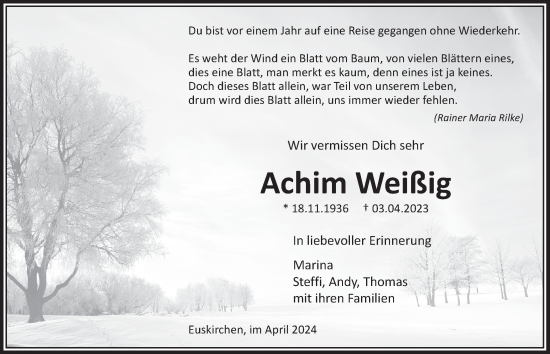 Anzeige von Achim Weißig von  Blickpunkt Euskirchen 