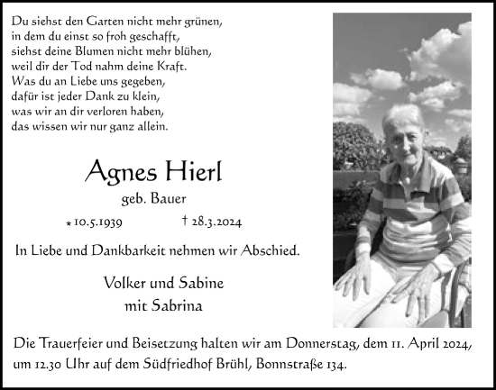 Anzeige von Agnes Hierl von  Schlossbote/Werbekurier 