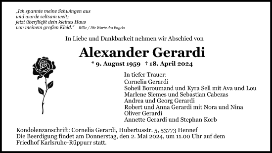 Anzeige von Alexander Gerardi von Kölner Stadt-Anzeiger / Kölnische Rundschau / Express