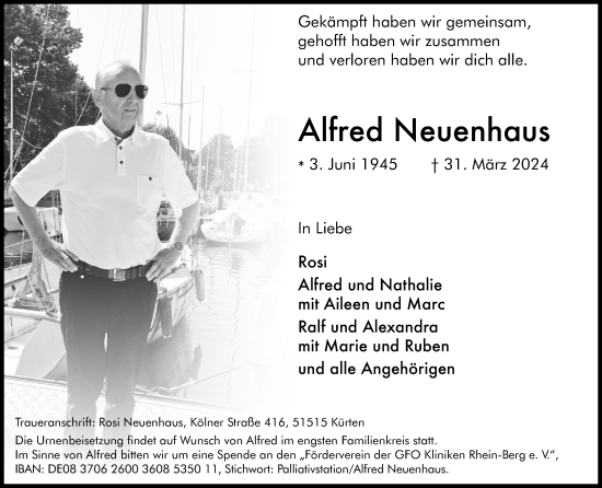 Anzeige von Alfred Neuenhaus von Kölner Stadt-Anzeiger / Kölnische Rundschau / Express