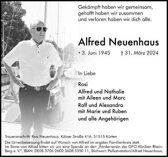 Anzeige von Alfred Neuenhaus von  Bergisches Handelsblatt 