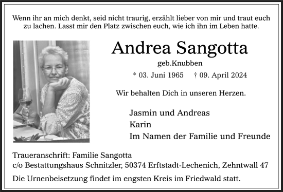 Anzeige von Andrea Sangotta von  Werbepost 