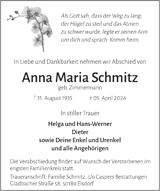 Anzeige von Anna Maria Schmitz von  Werbepost 