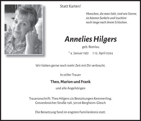 Anzeige von Annelies Hilgers von  Werbepost 