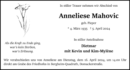 Anzeige von Anneliese Mahovic von  Werbepost 