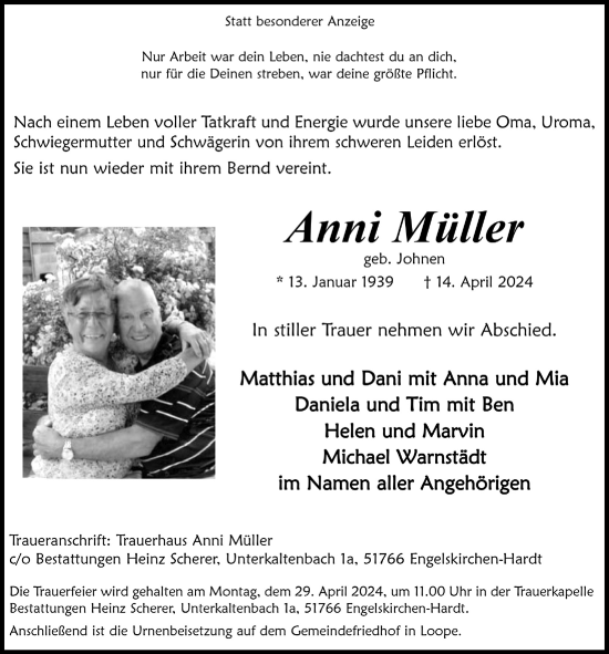 Anzeige von Anni Müller von  Anzeigen Echo 