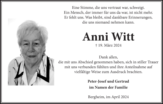 Anzeige von Anni Witt von  Werbepost 