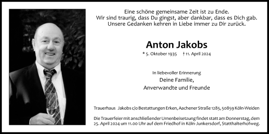 Anzeige von Anton Jakobs von Kölner Stadt-Anzeiger / Kölnische Rundschau / Express
