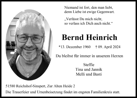 Anzeige von Bernd Heinrich von  Anzeigen Echo 