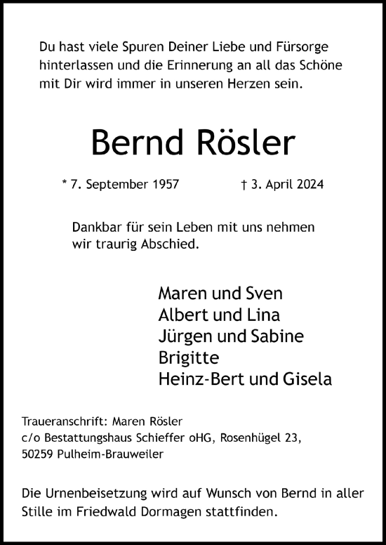 Anzeige von Bernd Rösler von  Werbepost 